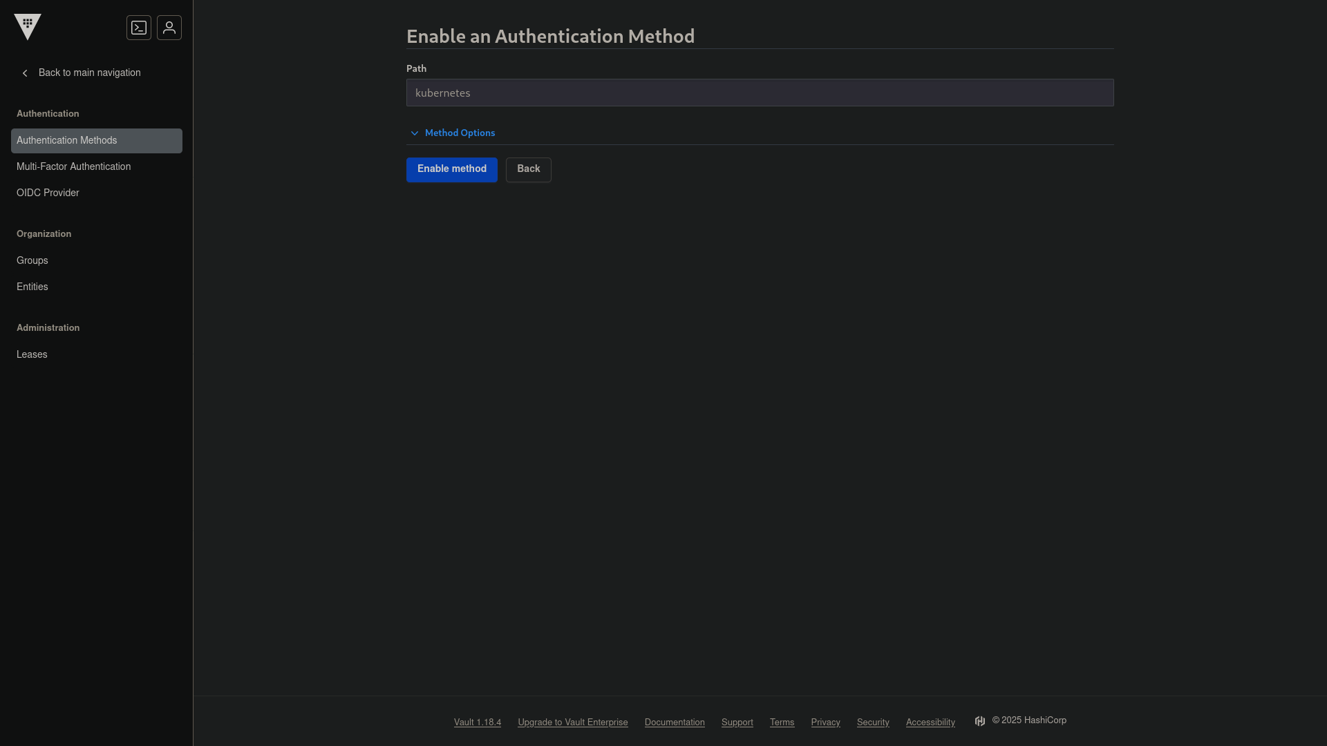 Kubernetes Auth Method - Step 1