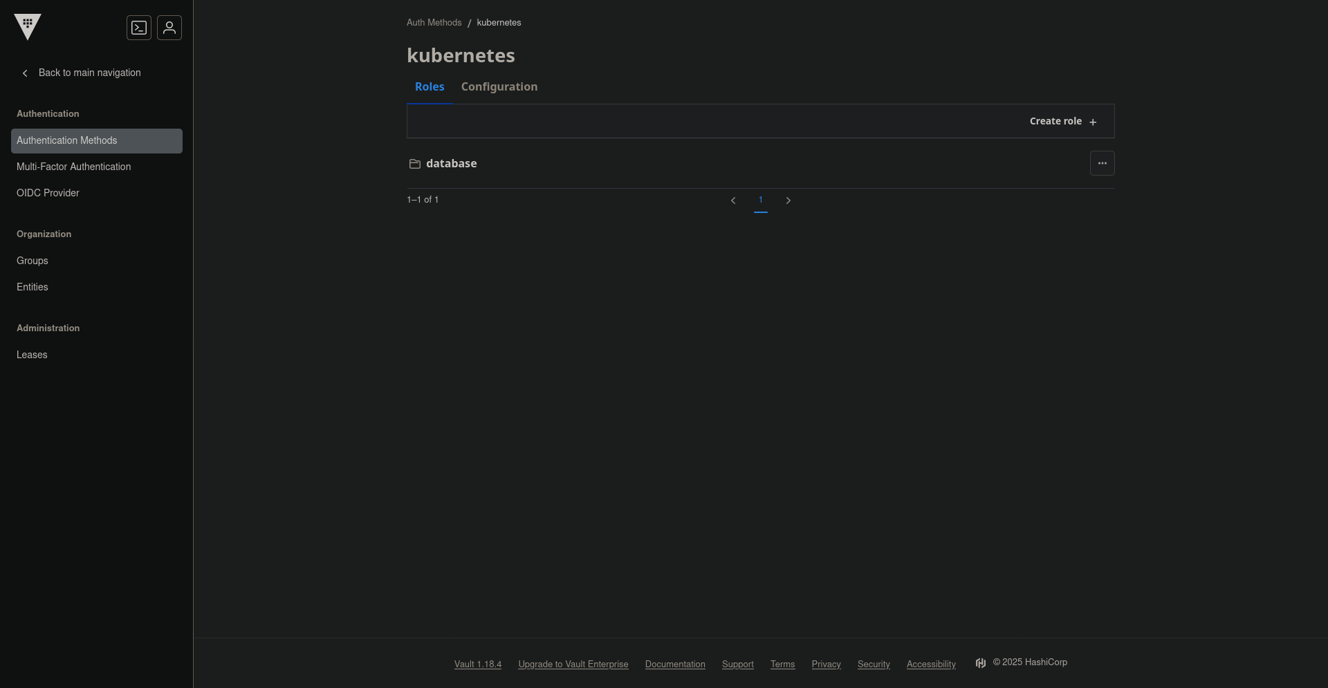 Vault UI - Kubernetes Roles
