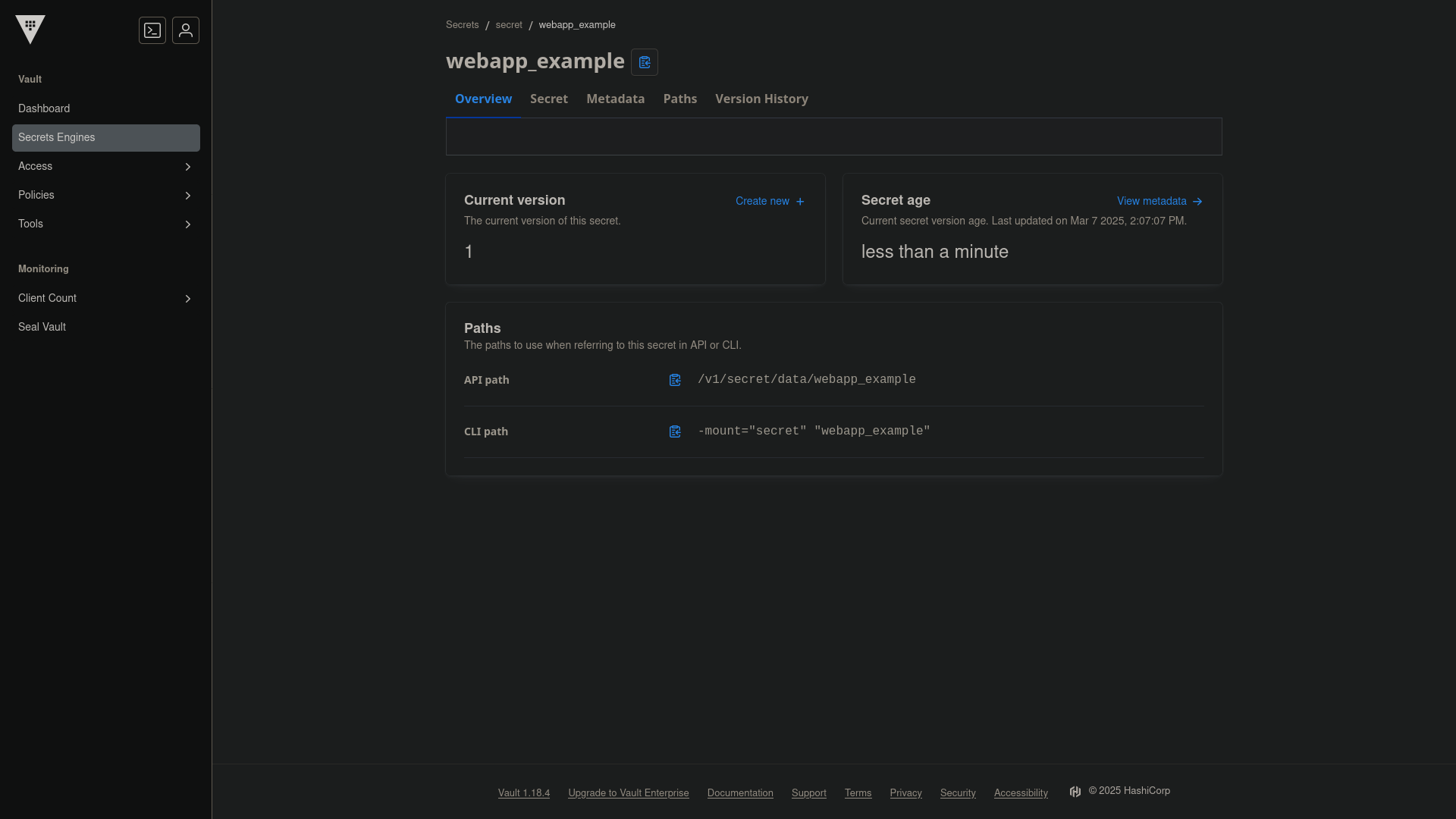 Vault UI - Secret Overview
